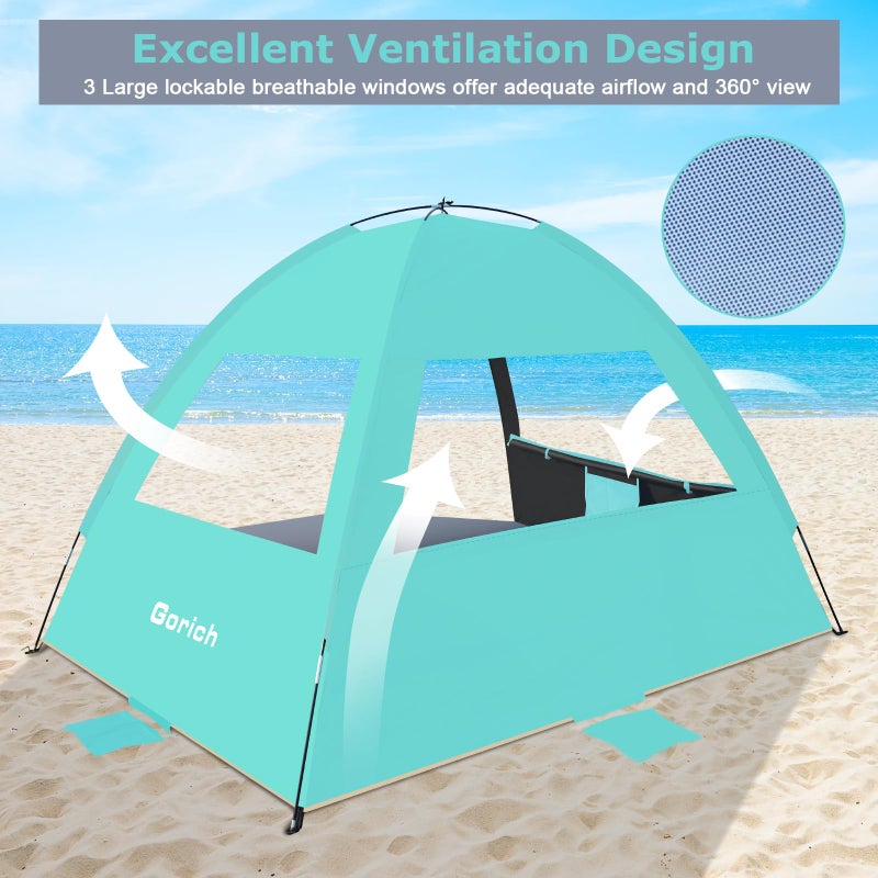 Gorich Beach Tent Sun Shelter for 3/4/6/8/10 Person with UPF 50ï¼‹ UV Protection, Lightweight & Easy Setup Beach Shade Canopy, Portable Beach Shade Tent Beach Cabana - Image 4