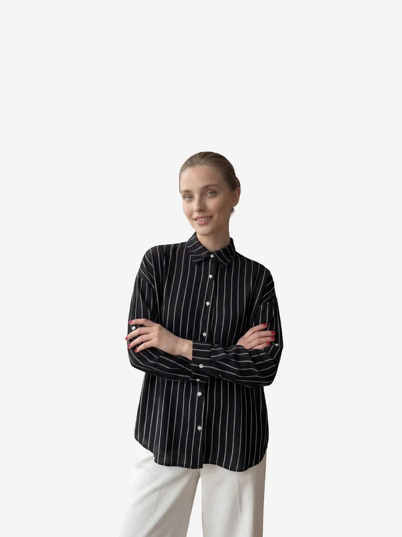 ماي فاشن MY FASHION Striped Button-Up Poplin Shirt