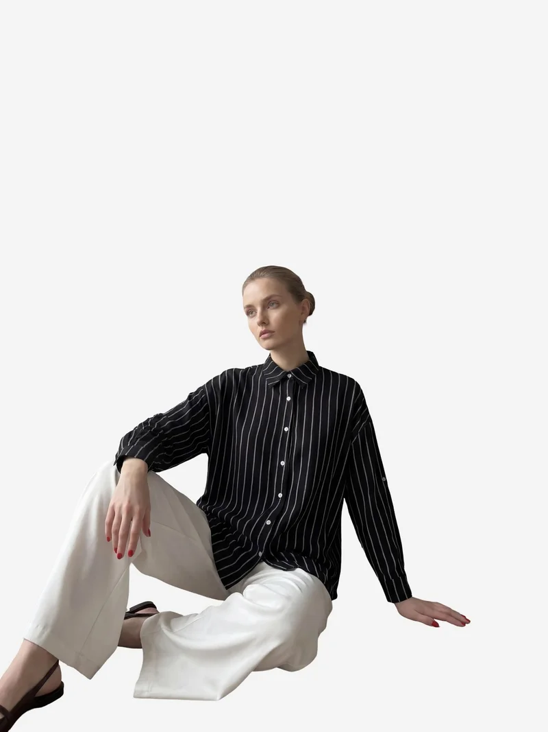 ماي فاشن MY FASHION Striped Button-Up Poplin Shirt
