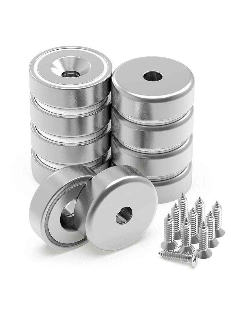 10 Pack Strong Neodymium Cup Magnets 0.98 In Round Rare Earth Strong Magnets Heavy Duty with Holes and Screws Industrial Strength Rare Earth Magnets for Home Kitchen Office Wall - Image 1