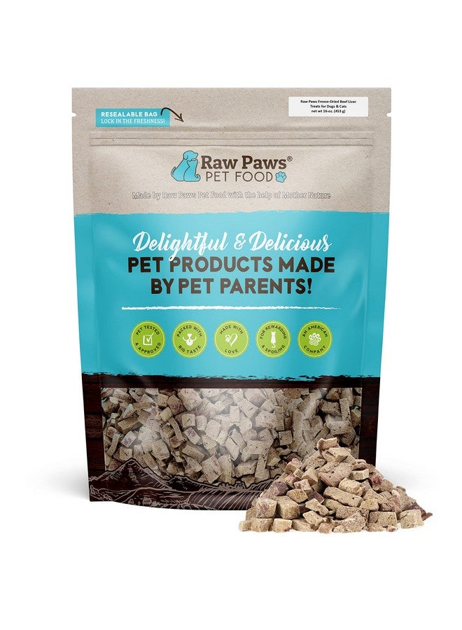 روو باوز مكافآت كبد البقر المجفف بالتجميد من Raw Paws للكلاب والقطط، 16 أونصة - صُنع في الولايات المتحدة الأمريكية - مكافآت كبد طبيعية بالكامل للكلاب والقطط - مكافآت Liver Bites للكلاب - مكافآت تدريب الكلاب الصغيرة - Image 1