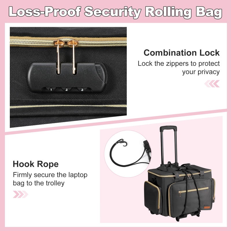Housolution Rolling Teacher Bag with Wheels, Fits for 17" Laptop, Teacher Tote Bag with Detachable Trolley, Laptop Work Case with Anti Theft Lock, Briefcase Cart with Accordion File Organizer, Black - Image 5