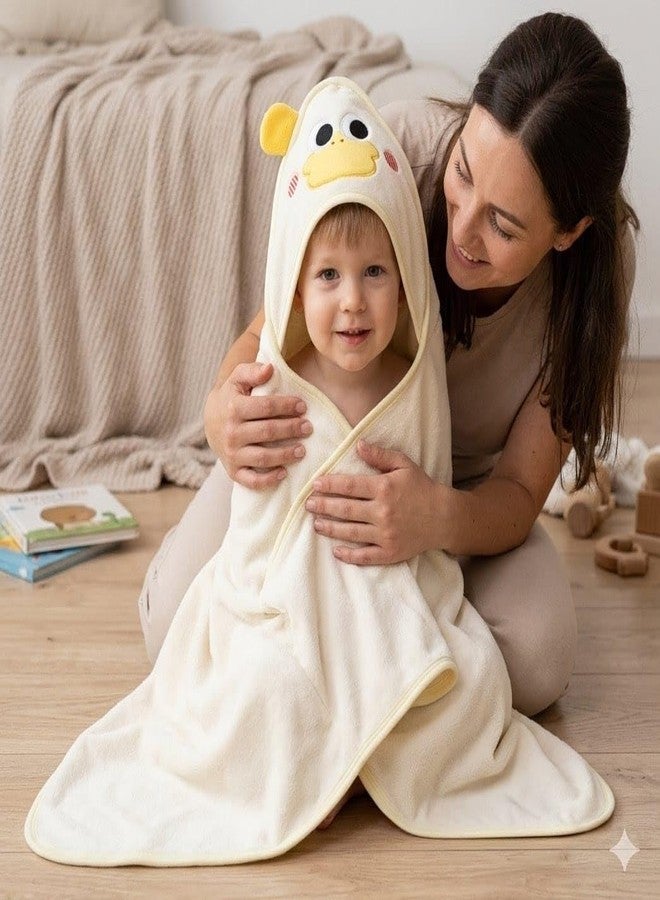 Butterthief Hooded Baby Wrapper Cum Baby Bath Towel – Super Soft Fur Newborn Baby Blanket, Infant Swaddle Wrap & Kids Hooded Towel for Baby Boys & Girls (0–3 Years) | Yellow Duck Design - Image 2