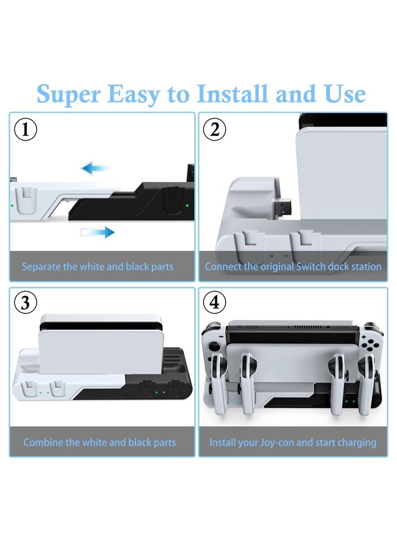 Y&D Switch Controller Charging Dock Station Compatible with Nintendo & OLED Model 4 Joy-con Slots, Joy Con Charger Stand for 2 Game Card Slots - Image 2