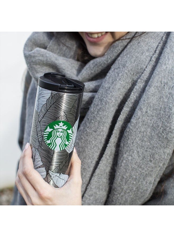 ستاربكس كوب فضي من الفولاذ المقاوم للصدأ مع أوراق الشجر - 12 أونصة (355 مل) - Image 3