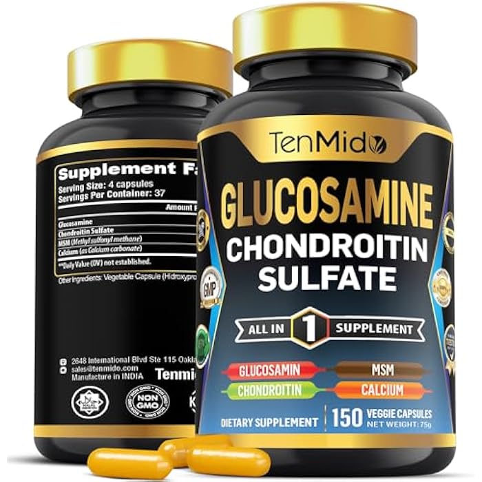 Tenmido Glucosamine Chondroitin MSM Supplement for Men and Women - 4in1 Formula - Joint & Bone Health Support - 150 Capsules - Image 1