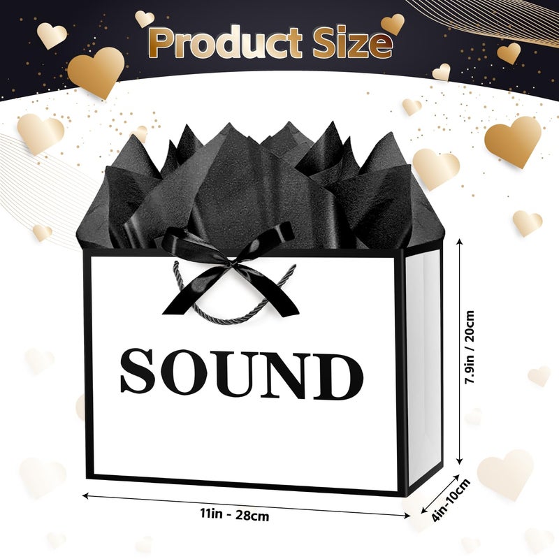 JWSCYSY 11" Medium 5 Senses Gift Bags with Tissue Papers and Ribbons for Men, Women, Him Her Birthday, Anniversary, Wedding, Valentine's Day (White Black) - Image 2