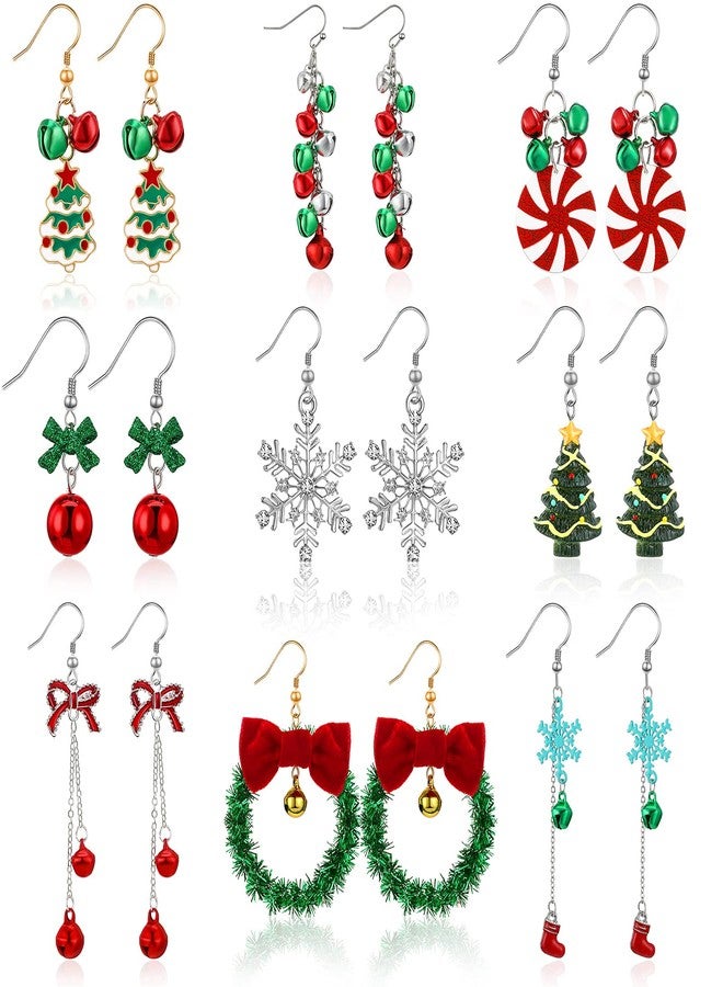 MTLEE 9 Pairs Christmas Holiday Earrings Christmas Tree Ball Snowflake Candy Bow Dangle Earrings Set for Women(Classic Style) - Image 1