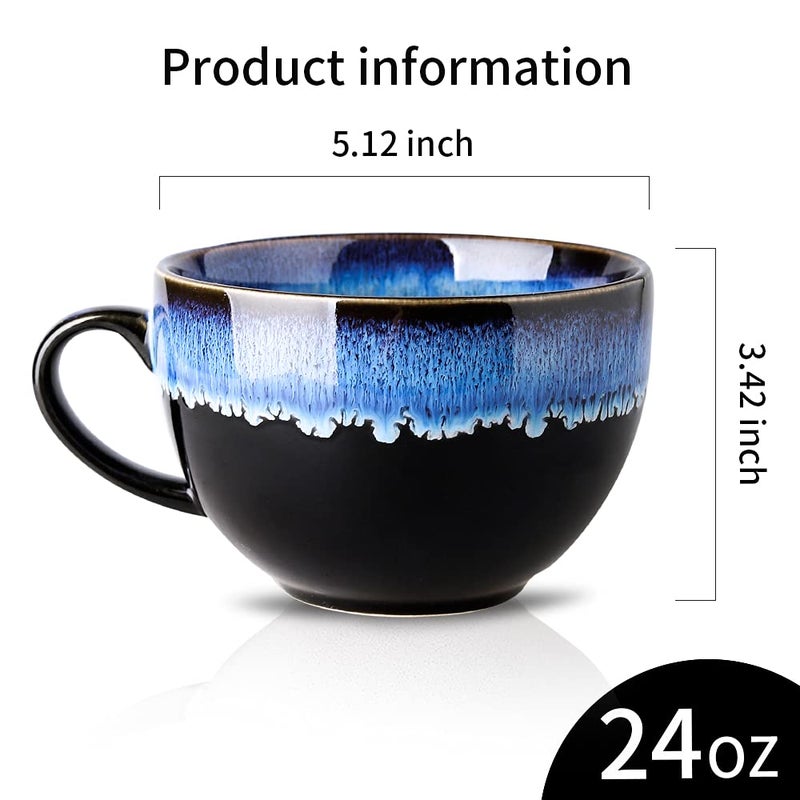 KOOV Ceramic Soup Mug, Soup Bowls with Handles Microwave Safe, 24 Ounce Jumbo Mug and Cereal Mugs Set of 4, Reactive Glaze (Nebula Blue) - Image 3