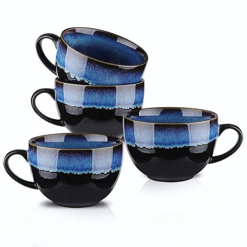 KOOV Ceramic Soup Mug, Soup Bowls with Handles Microwave Safe, 24 Ounce Jumbo Mug and Cereal Mugs Set of 4, Reactive Glaze (Nebula Blue) - Image 1