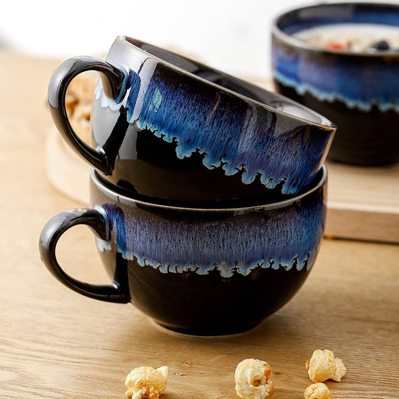 KOOV Ceramic Soup Mug, Soup Bowls with Handles Microwave Safe, 24 Ounce Jumbo Mug and Cereal Mugs Set of 4, Reactive Glaze (Nebula Blue) - Image 5
