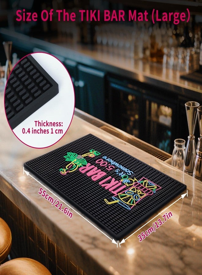 INFTYLE Tiki Bar Mat for Countertop 22" x 14" Large Thick Rubber Bar Mats It's 5 O'Clock Somewhere Sign Unique Design Hawaiian Luau Party Decorations Drying Mat for Bartending Tiki Decor Kitchen - Image 3