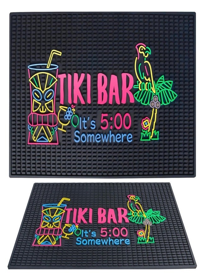 INFTYLE Tiki Bar Mat for Countertop 22" x 14" Large Thick Rubber Bar Mats It's 5 O'Clock Somewhere Sign Unique Design Hawaiian Luau Party Decorations Drying Mat for Bartending Tiki Decor Kitchen - Image 1