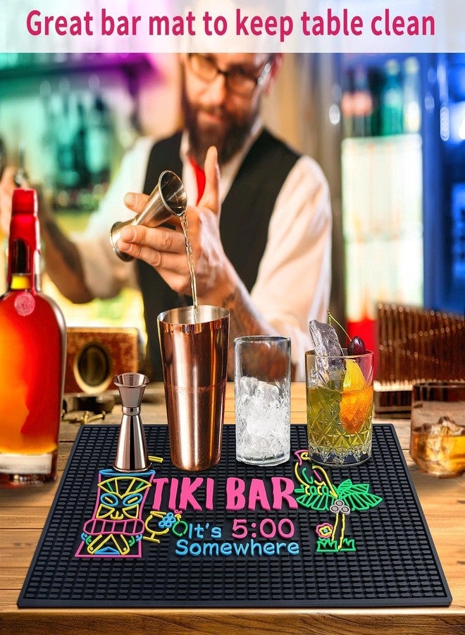 INFTYLE Tiki Bar Mat for Countertop 22" x 14" Large Thick Rubber Bar Mats It's 5 O'Clock Somewhere Sign Unique Design Hawaiian Luau Party Decorations Drying Mat for Bartending Tiki Decor Kitchen - Image 5