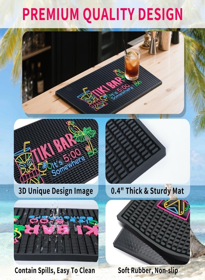 INFTYLE Tiki Bar Mat for Countertop 22" x 14" Large Thick Rubber Bar Mats It's 5 O'Clock Somewhere Sign Unique Design Hawaiian Luau Party Decorations Drying Mat for Bartending Tiki Decor Kitchen - Image 2