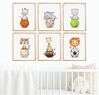 Baccone Baccone Baby Boy Wall Art Set of 6 Nursery Sports Prints Decor Nursery Animal Wall Art Boys Nursery Canvas Wall Art  - Image 1