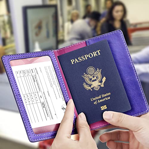Eoehro Passport and Vaccine Card Holder Combo, Passport Holder with Vaccine Card Slot, Passport Wallet, Passport Cover, Passport Case, Passport Holder for Women and Men(AKA-Bright purple) - Image 2