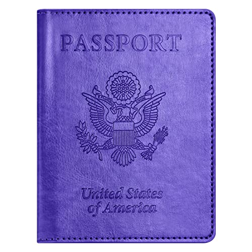 Eoehro Passport and Vaccine Card Holder Combo, Passport Holder with Vaccine Card Slot, Passport Wallet, Passport Cover, Passport Case, Passport Holder for Women and Men(AKA-Bright purple) - Image 1