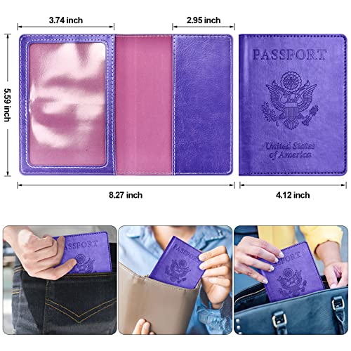 Eoehro Passport and Vaccine Card Holder Combo, Passport Holder with Vaccine Card Slot, Passport Wallet, Passport Cover, Passport Case, Passport Holder for Women and Men(AKA-Bright purple) - Image 3