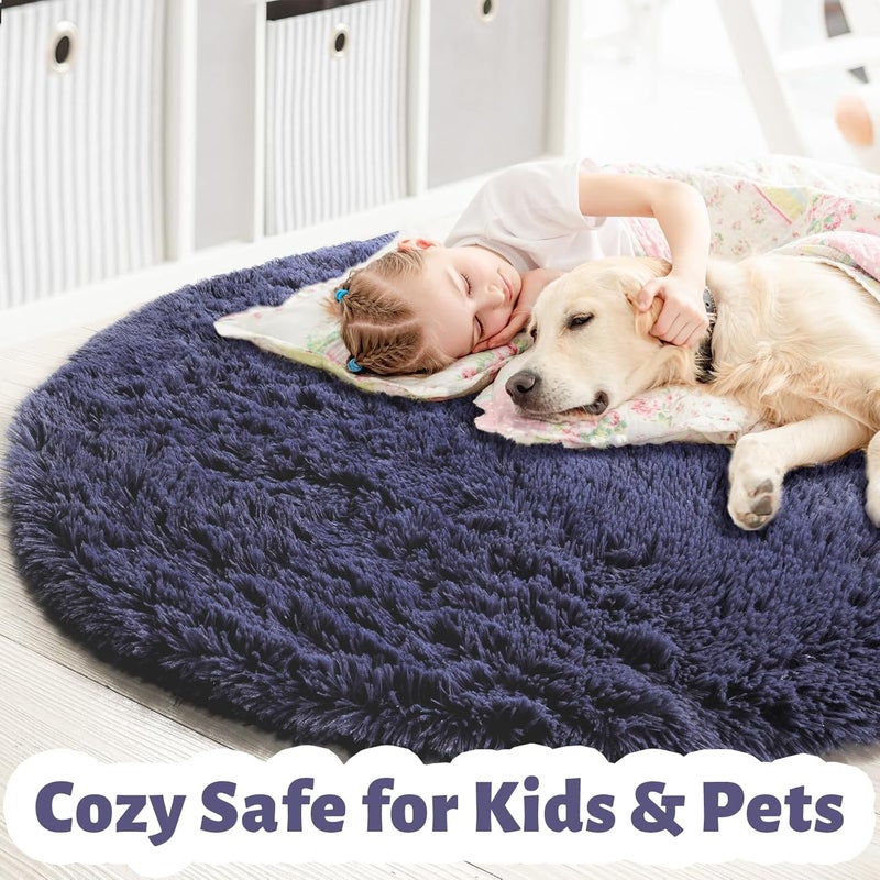 Amdrebio Purple Gray Rug for Bedroom,Fluffy Circle Rug 5'X5' for Kids Room,Furry Carpet for Teen's Room,Shaggy Circular Rug for Nursery Room,Fuzzy Plush Rug for Dorm,Grey Carpet,Cute Room Decor for Baby - Image 2