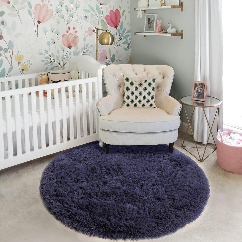 Amdrebio Purple Gray Rug for Bedroom,Fluffy Circle Rug 5'X5' for Kids Room,Furry Carpet for Teen's Room,Shaggy Circular Rug for Nursery Room,Fuzzy Plush Rug for Dorm,Grey Carpet,Cute Room Decor for Baby - Image 5