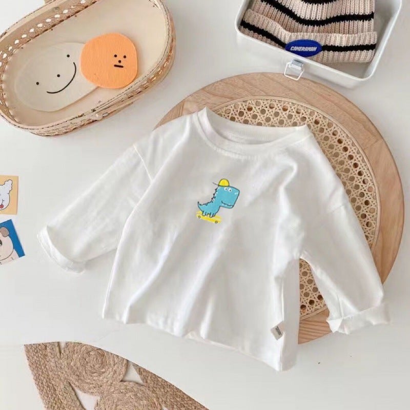 Children'S Long-Sleeved Cotton T-Shirt White Boys' And Girls' Smiley Base Shirt Baby'S Inner Jacket Children'S Wear T-Shirt - Image 1