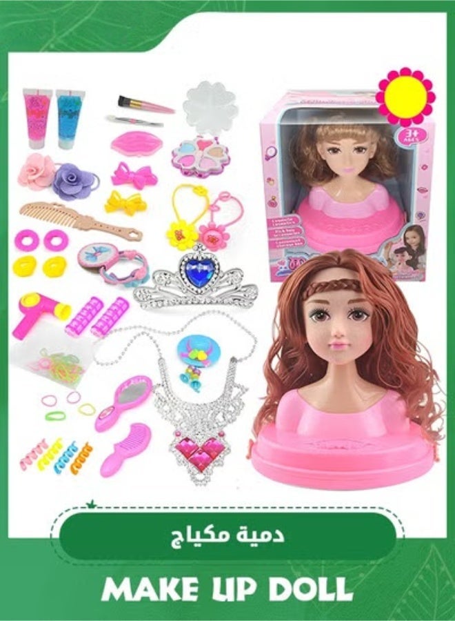 MIXDE Doll Head for Hair Styling and Make Up for Little Girls, Small Styling Head Doll with Hair Accessories for Girls Makeup Practice, Makeup Doll Head for Hair Styling Kids Toy Kit - Image 1