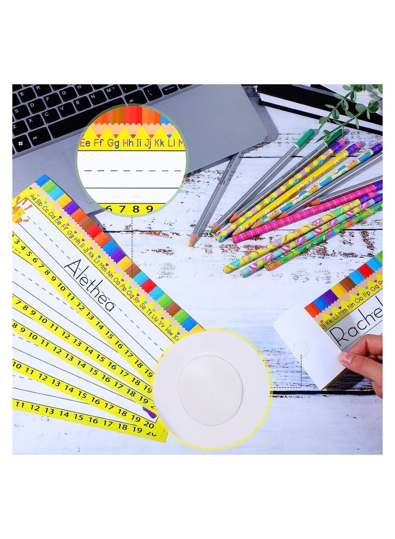 Zikra Student Desk Name Tags, Traditional Manuscript Name Tag Name Labels with Alphabet and Number, School Classroom Students Desks Teaching Supplies, 60 Pcs¬† (Pencil Style) - Image 2