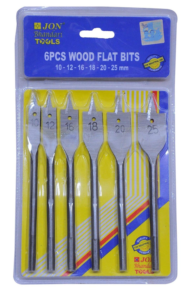 Jon Bhandari Tools Flat Spade Drill Bit Set for Wood – 6-Piece Heavy Duty Die Steel Bits (10mm, 12mm, 16mm, 18mm, 20mm, 25mm) – Wood Boring Bits for Drill Machine - Image 1