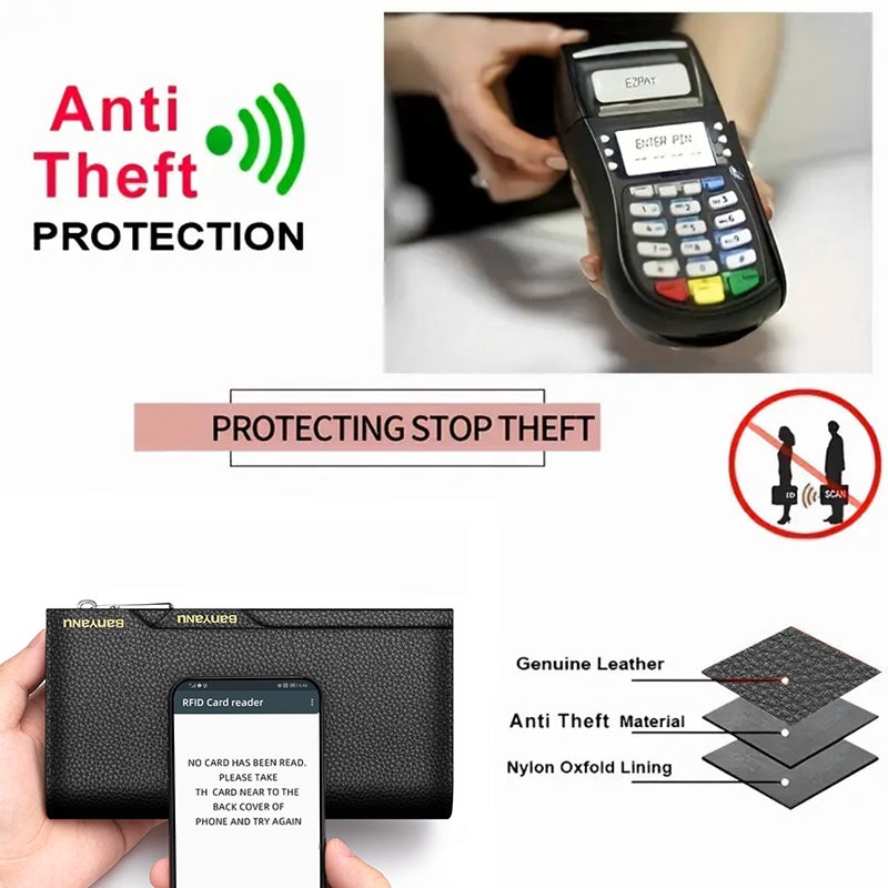 banyanu Genuine Leather Men's Wallet 2025 Long Style with RFID Protection - Multi Card Slots, Premium Cowhide, Urban Minimalist Design - Image 2