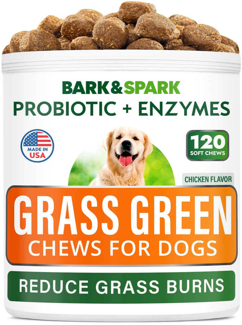BARK&SPARK Green Grass Chews - Pee Grass Spot Saver Caused by Dog Urine - Urine Neutralizer for Lawn, Gut Health Probiotics & Digestive Enzymes,Lawn Burn from Dog Urine, Grass Burn Spot Chews, Rocks - Image 1