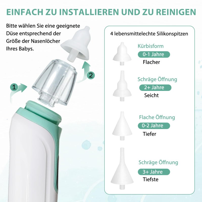 Tccydm Baby Electric Nasal Aspirator, 3 Suction Levels & 4 Silicone Tips, with Music Function, IPX6 Waterproof, Rechargeable, LCD Display for Newborns, Small Children, Infants - Image 4