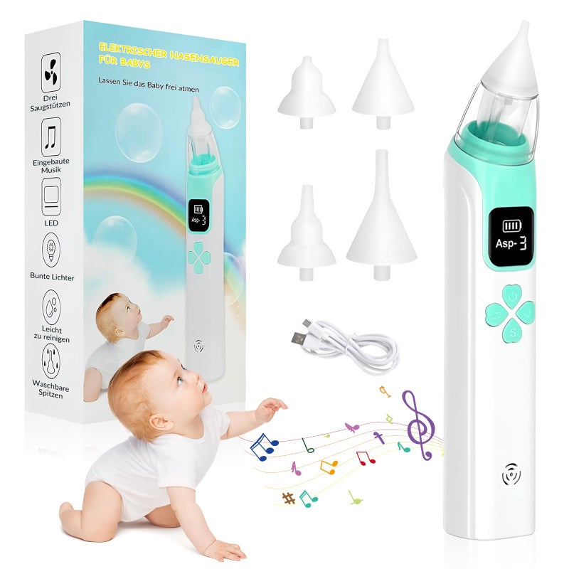 Tccydm Baby Electric Nasal Aspirator, 3 Suction Levels & 4 Silicone Tips, with Music Function, IPX6 Waterproof, Rechargeable, LCD Display for Newborns, Small Children, Infants - Image 1