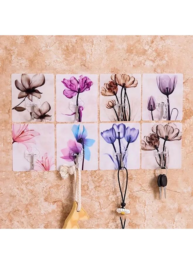 10pcs Ink Flower Self Adhesive Hooks No Drilling Wall Hanger For Kitchen Bathroom - Image 2
