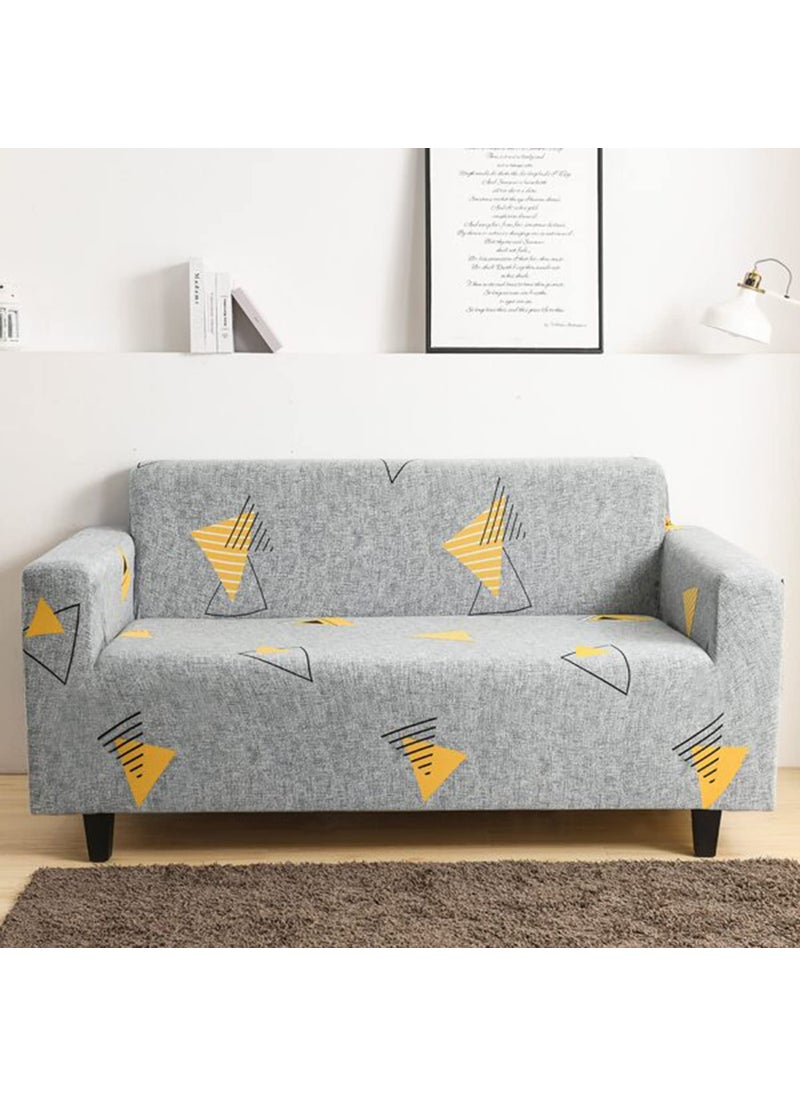 WINKEL WINKEL Universal Single Seater Sofa Cover Big Elasticity Cover for Couch Flexible Stretch Printed Sofa Slipcover 90145 Single Seater GreyYellow Triangle  - Image 1
