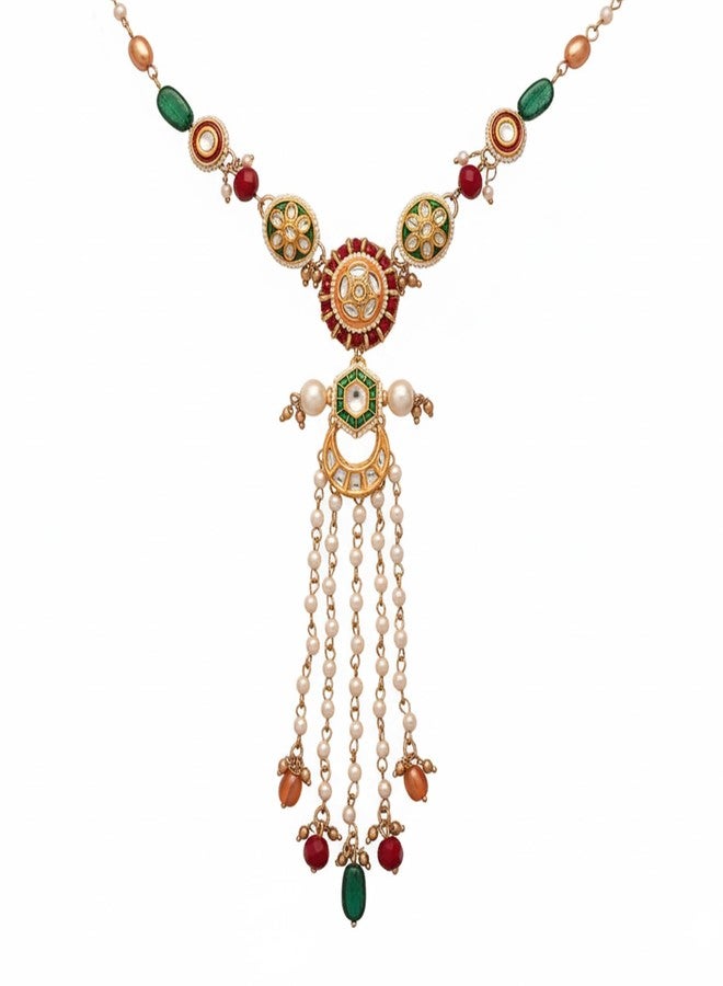 SANJOYA BY EVERSTYLISH Utkalini Exquisitely Designed Enamel Kundan Necklace With Layered Pearl Fringes And Vibrant Beads Lightweight Jewelry For Women | Party, Festive, Wedding & Gifting - Image 1