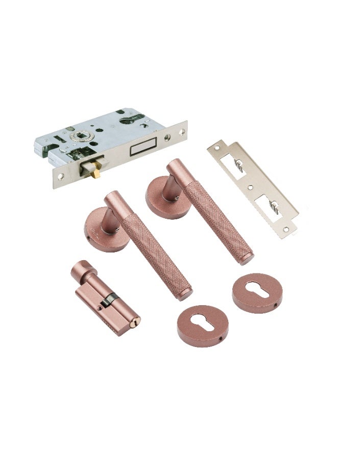 CINCINNO Levitas Premium Aluminium Door Lock Set – Complete Door Handle Kit with Lock Body, Cylinder, Escutcheon, Striker Plate, Keys –Secure&Stylish for Home and Office Doors (Rose Gold)  - Image 1