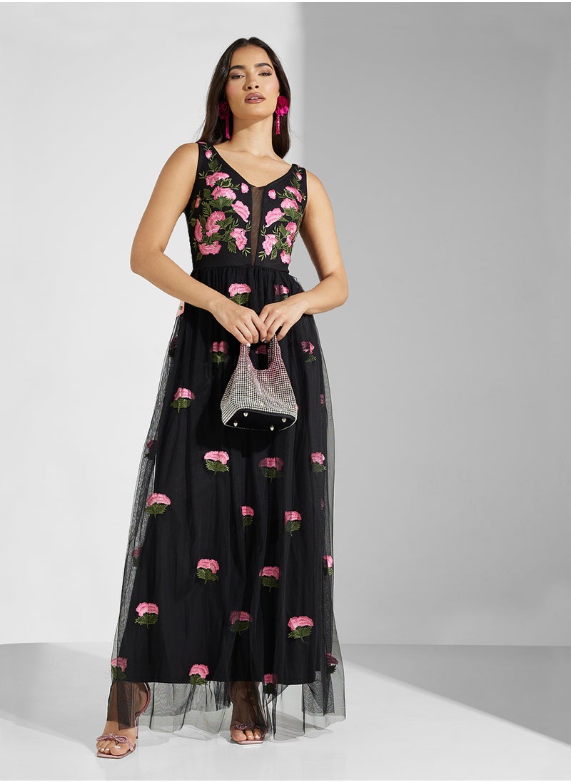 Frock and Frill - Strappy Mesh Detailed Maxi Dress - Image 1