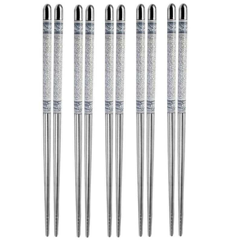 Harshiv Enterprise 5 Pairs Reusable Metal Stainless Steel Chopsticks Dishwasher Safe Lightweight Easy to Use Metal Chop Stick Utensils - Image 1