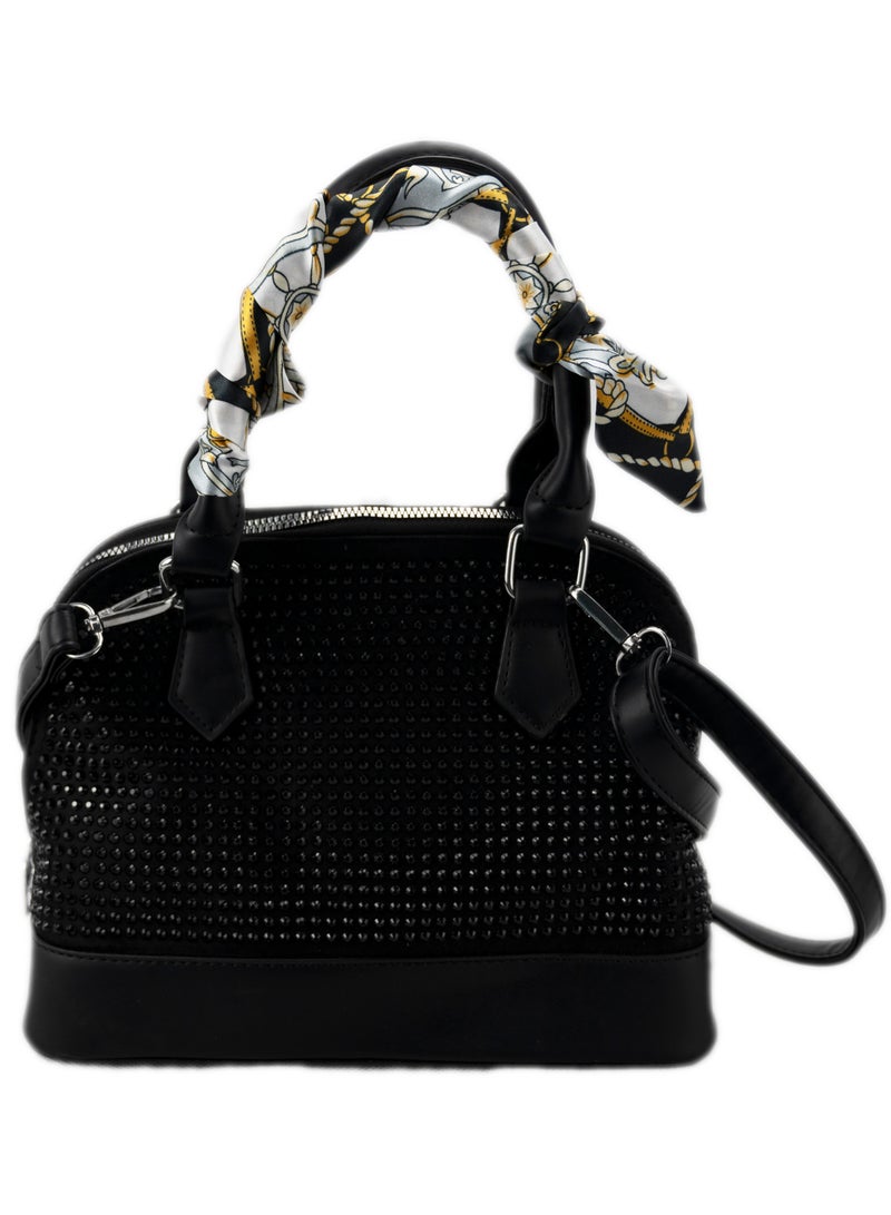 حقيبة مرصعة بمسامير من جلد البولي يوريثان باللون الأسود