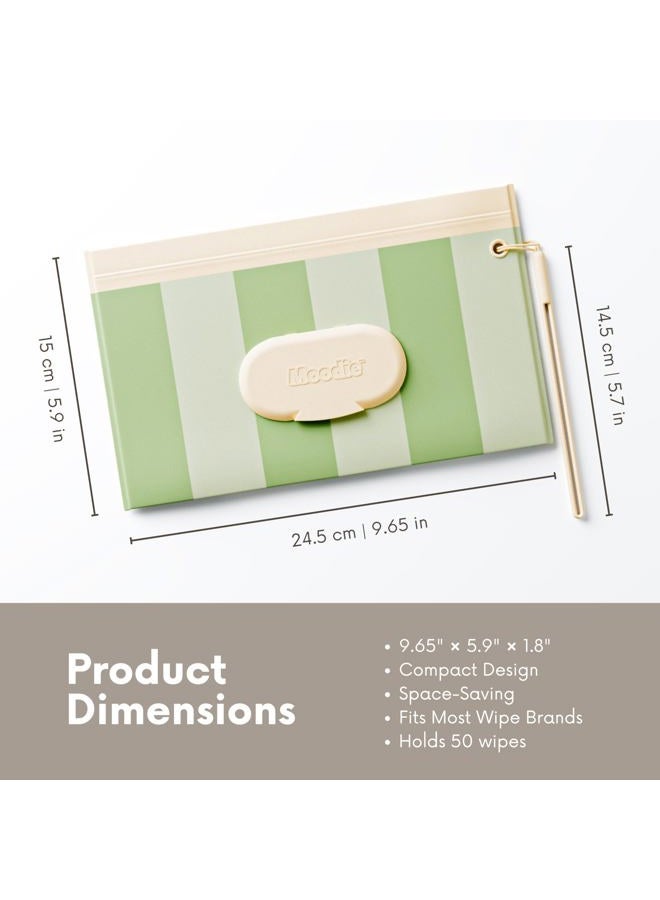 moodie NEW 3 PACK Baby Wipes Holder | Refillable Wipes Container w/ DOUBLE-LOCK SEAL |Travel Wipe Case | Portable Wipe Dispenser for Diaper Bag w Silicone Strap | Reusable Wipes Pouch (SAGE GREEN) - Image 3