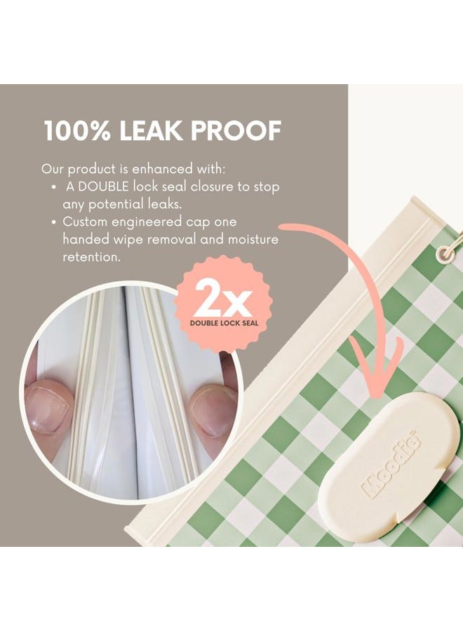 moodie NEW 3 PACK Baby Wipes Holder | Refillable Wipes Container w/ DOUBLE-LOCK SEAL |Travel Wipe Case | Portable Wipe Dispenser for Diaper Bag w Silicone Strap | Reusable Wipes Pouch (SAGE GREEN) - Image 2