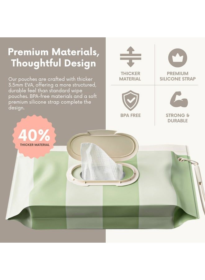 moodie NEW 3 PACK Baby Wipes Holder | Refillable Wipes Container w/ DOUBLE-LOCK SEAL |Travel Wipe Case | Portable Wipe Dispenser for Diaper Bag w Silicone Strap | Reusable Wipes Pouch (SAGE GREEN) - Image 4