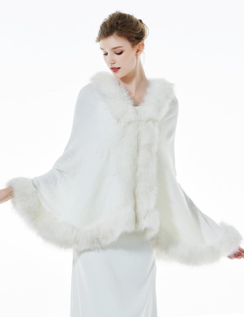 BEAUTELICATE Faux Fur Shawl Wrap Stole Shrug Bridal Winter Wedding with Hook - Image 2