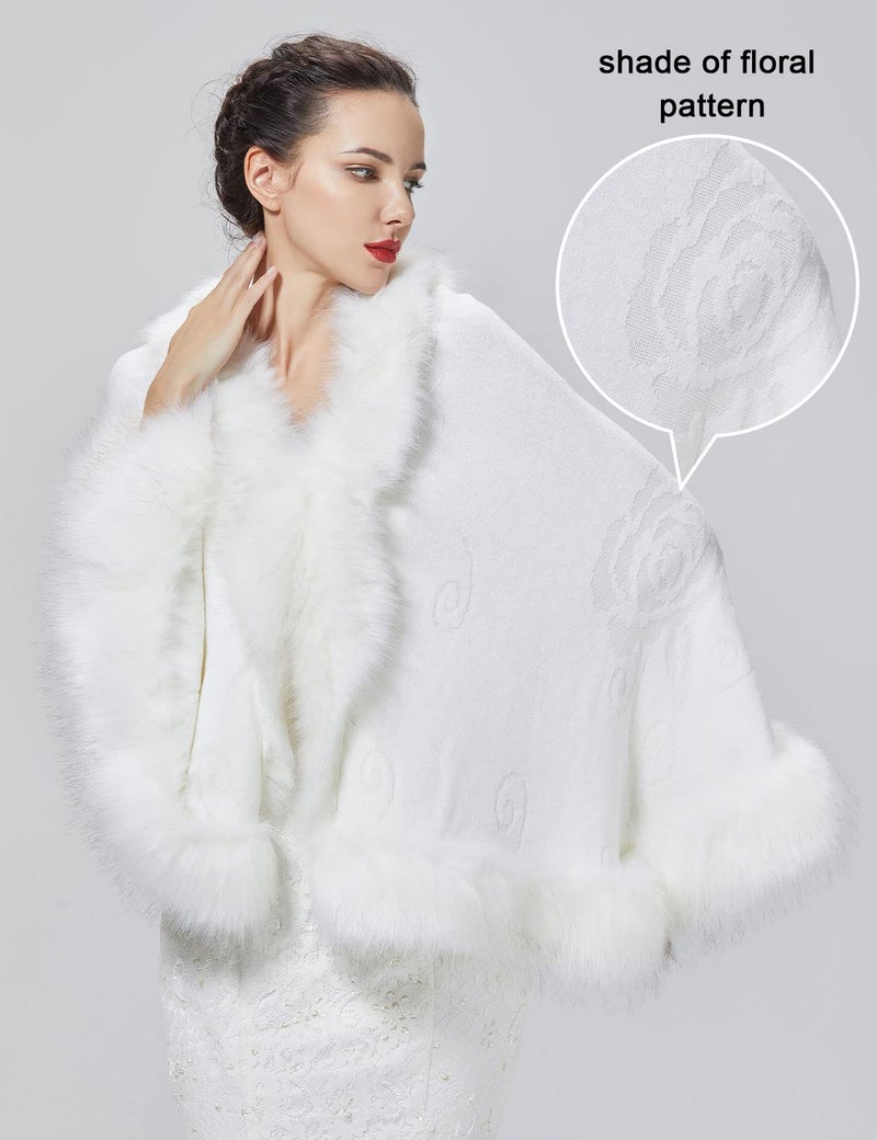 BEAUTELICATE Faux Fur Shawl Wrap Stole Shrug Bridal Winter Wedding with Hook - Image 5