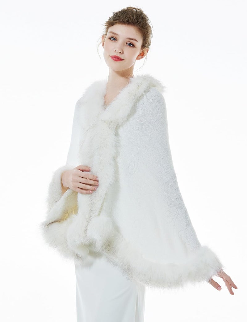 BEAUTELICATE Faux Fur Shawl Wrap Stole Shrug Bridal Winter Wedding with Hook - Image 3