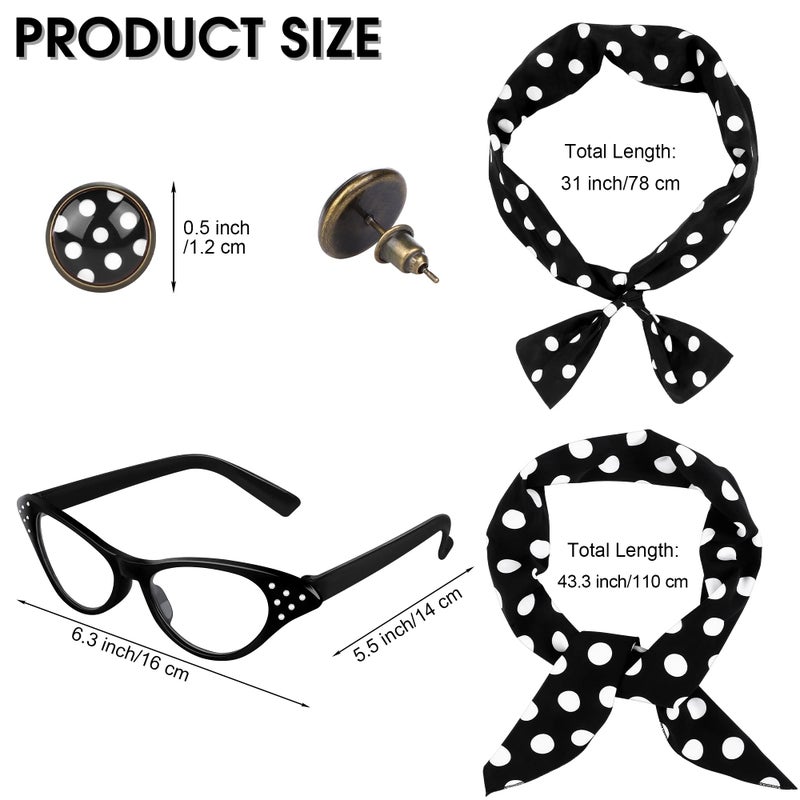SOMSOC 5 Pieces 1950s Women Pink Satin Jacket with Polka Dot Scarf Headband Earrings Eye Glasses Halloween Party Costume Set - Image 2