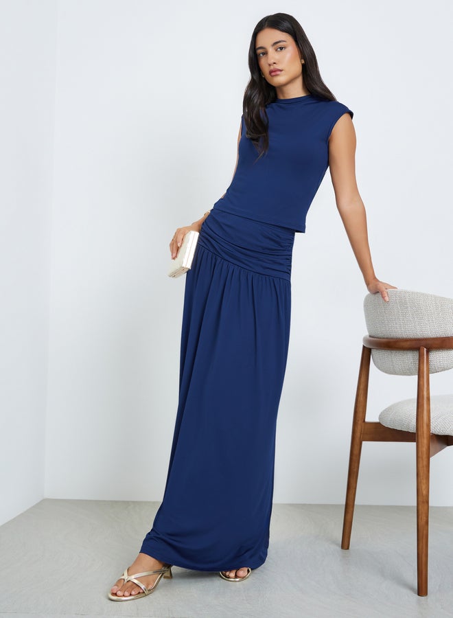 Styli Navy Knit Sleeveless Top and Maxi Skirt Co-Ords - Image 1