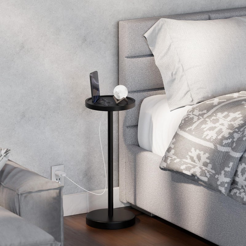 BLUEWEST Drink Table, 22" Tall Compact Side Table with Phone Slot and Weighted Base, Durable Pedestal Table Accent for Living Room, Bedroom, or Office, Cocktail and Martin (1, Black) - Image 4