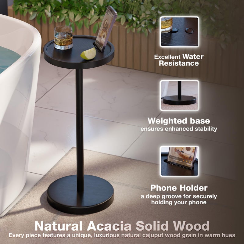 BLUEWEST Drink Table, 22" Tall Compact Side Table with Phone Slot and Weighted Base, Durable Pedestal Table Accent for Living Room, Bedroom, or Office, Cocktail and Martin (1, Black) - Image 2